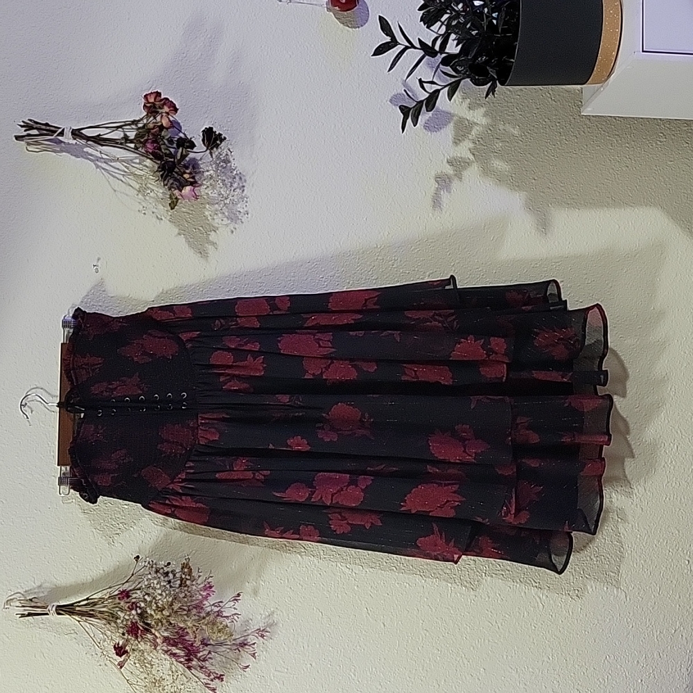 Torrid Womens Floral Black& Red Corset Midi Dress